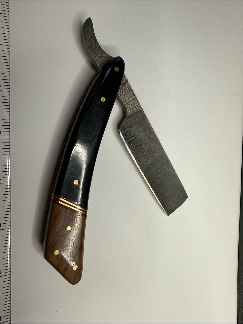 Classic Damascus Straight Razor w/ Black & Brown Handle